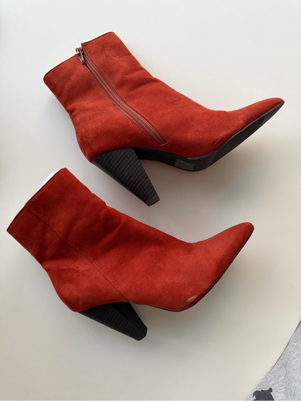 Women's burnt orange Suede Pointed Toe Ankle Boots